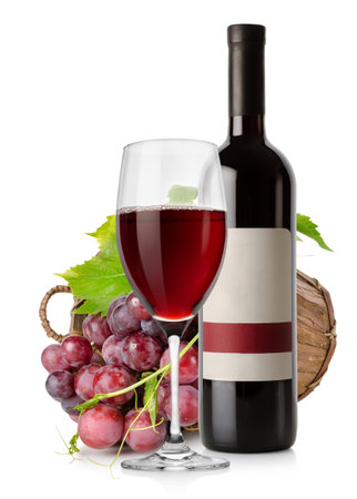 Wine and grape in basketの写真素材
