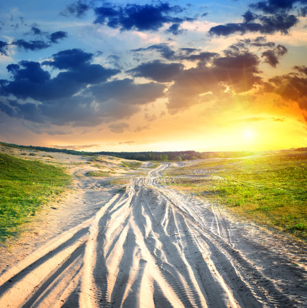 Country road in desertの写真素材