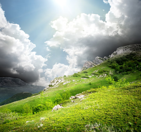 Storm clouds over the meadow chater dag. Ukraineの写真素材