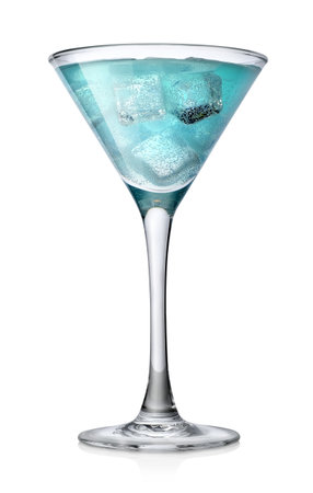 Blue cocktail with ice cubesの写真素材