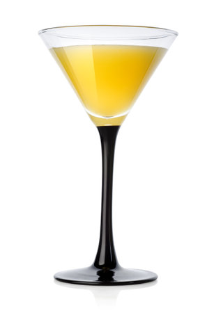 Yellow cocktail in a glass isolated on a white backgroundの写真素材