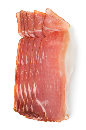 Sliced bacon isolated on a white backgroundの写真素材