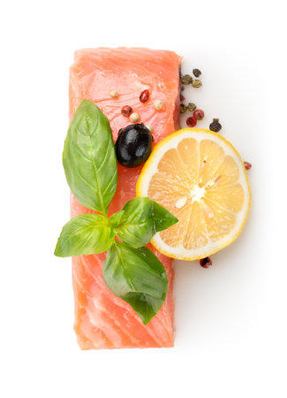 Fillet of salmon with lemon, olive and spicesの写真素材