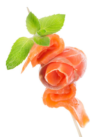 Canape with salmon isolated on a white backgroundの写真素材