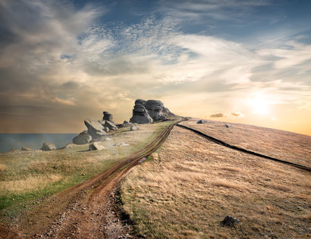 Road to the top of the mountain Demerjiの写真素材