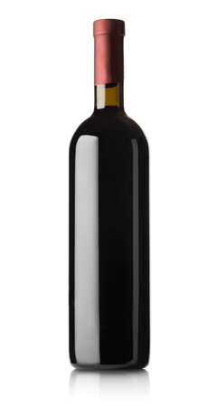 Bottle of red wine isolated on a white backgroundの写真素材