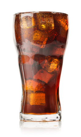 Cola with ice cubes isolated on white backgroundの写真素材