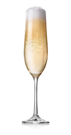 Glass of champagne isolated on white backgroundの写真素材
