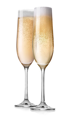 Two glasses of champagne isolated on white backgroundの写真素材