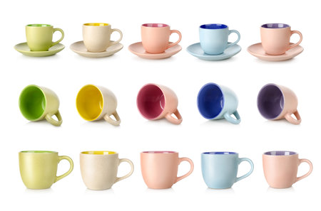 Multi-colored cups isolated on a white の写真素材