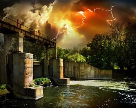 Dam on the river Severskiy Donets in Ukraineの写真素材