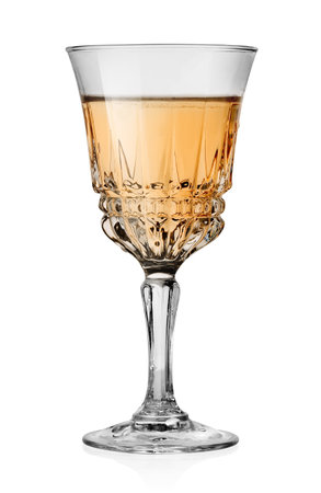 Glass of white wine isolated on white backgroundの写真素材