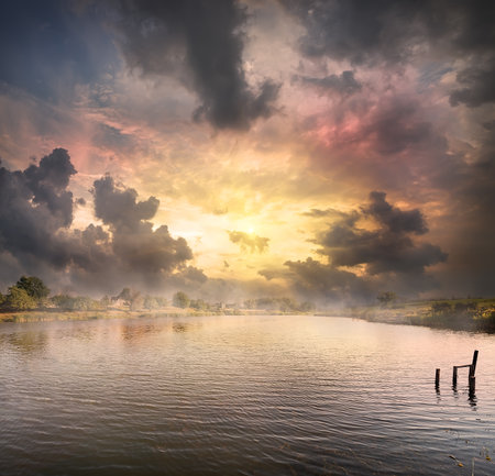 Dawn over the lakeの写真素材