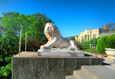 Statue of lion and stairs in Vorontsovs palaceのeditorial素材