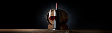 Composition with wine on a black backgroundの写真素材
