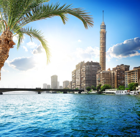 Cairo TV tower on the bank of Nileの写真素材
