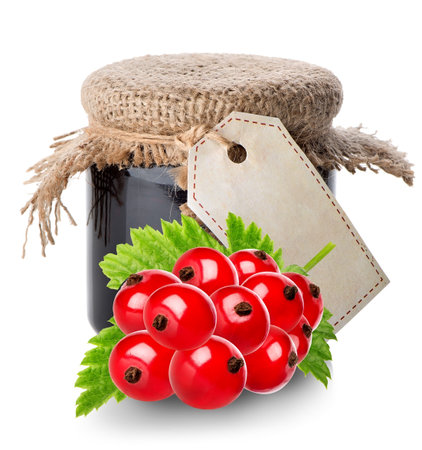 Red currant and jam isolated on a white backgroundの写真素材