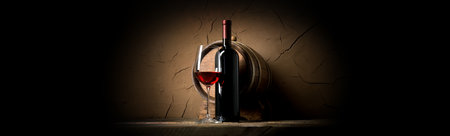 Wine on a background of old clay wallの写真素材