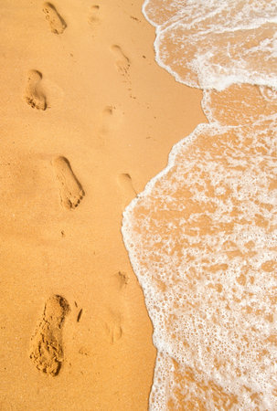 Background of sandy beach and ocean waveの写真素材