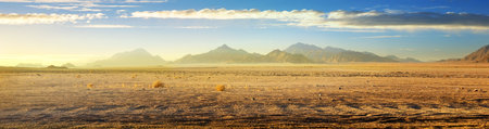 View on desert with mountains at surise, Egyptの写真素材