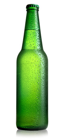 Green bottle of beer isolated on a white backgroundの写真素材