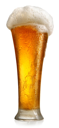 Tumbler with beer isolated on a white backgroundの写真素材