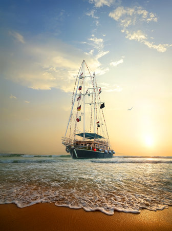 Sailing ship on the waves of Indian oceanの写真素材