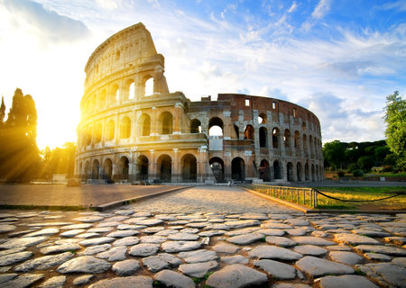 Ancient Colosseum in Rome at dawn, Italyの写真素材