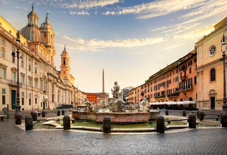 Piazza Navona at sunset, Rome. Italyの写真素材