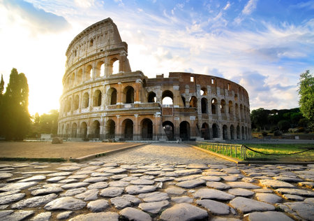 Road to Colosseum in calm sunny morningの写真素材