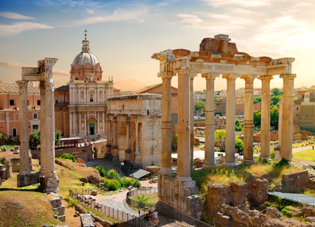 Roman ruins in Rome, Italyの写真素材