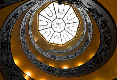 Ornate round steps in Vatican museum, bottom view. Vatican on August 19, 2016 in Rome, Italyのeditorial素材