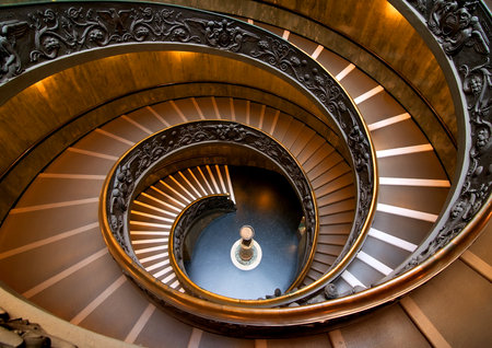 Round staircase in Vatican museum, view from above. Vatican on August 19, 2016 in Rome, Italyのeditorial素材