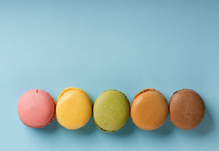 Macarons on blueの写真素材
