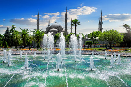 Blue Mosque and fountainの写真素材