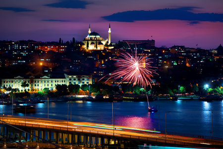 Ataturk bridge and cityscapeの写真素材