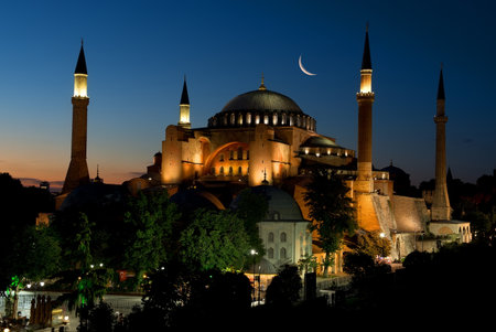 Hagia Sophia at nightの写真素材