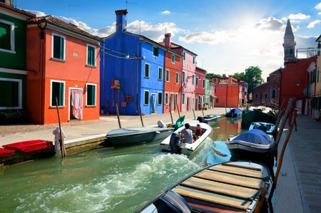 Canal on island of Buranoの写真素材