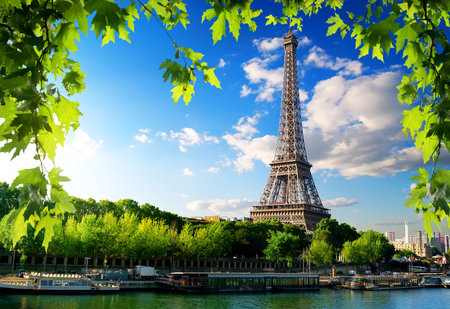 Seine in Paris with towerの写真素材