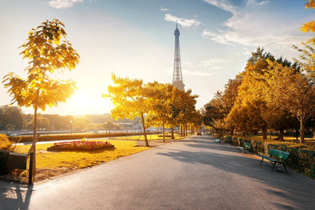 Park near the Eiffel Towerの写真素材