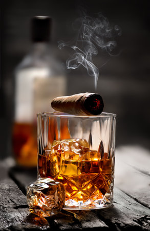 Cigar on a glassの写真素材