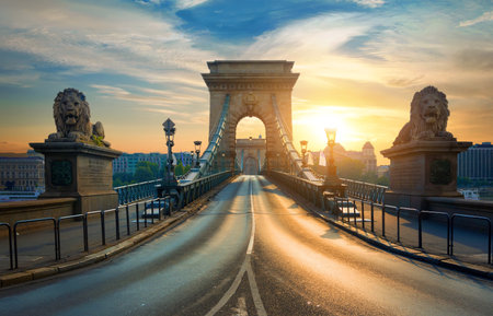 Lions on Chain Bridgeの写真素材