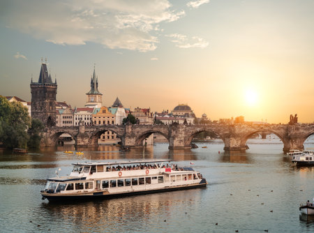 Touristic boat in Pragueの写真素材
