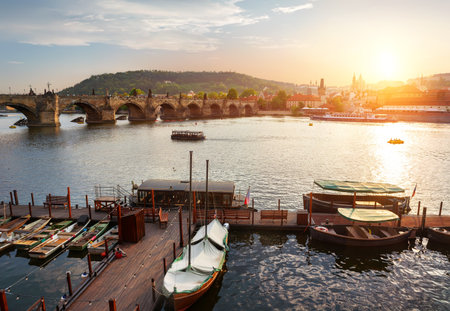 Dusk over Charles Bridgeの写真素材