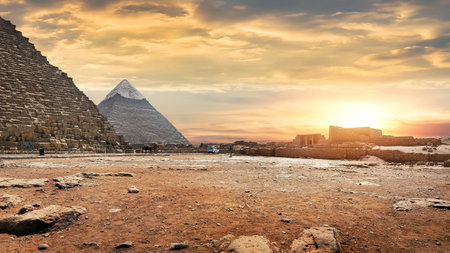 Pyramids in the eveningの写真素材