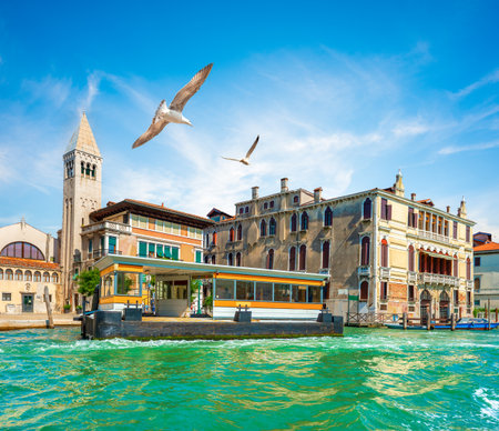 Vaporetto stop in Italyの写真素材