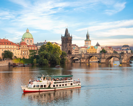 Touristic boat in Pragueの写真素材