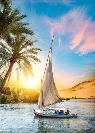 Nile River and Sailboatの写真素材