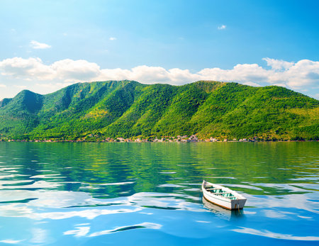 Fishing boat in Perastの写真素材