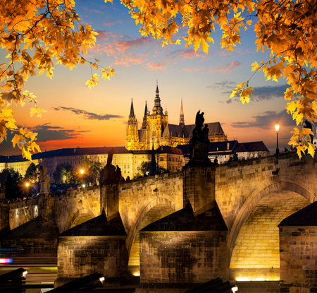 Illuminated Charles Bridgeの写真素材